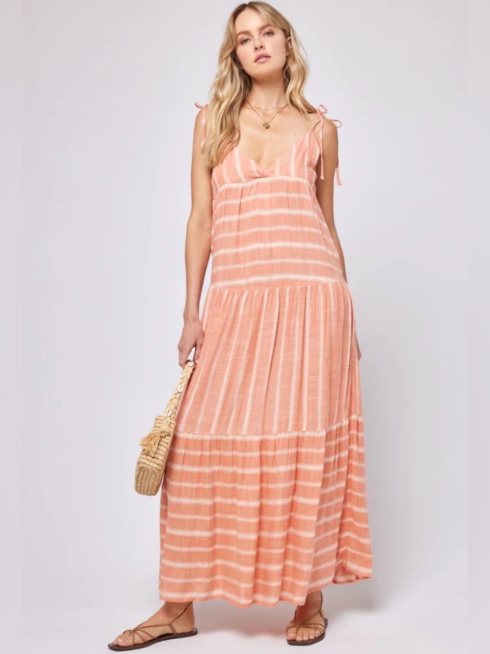 L*Space Ava Peach Colored Maxi Sundress, size S
